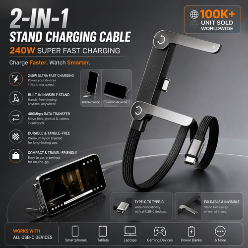 The Viral 240W 2-in-1 Invisible Stand Fast Charging Cable
